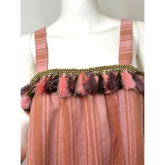 Honey Punch Tank Top S Women’s Pink Orange Striped Tassels Gold Beads Straps - Picture 5 of 12